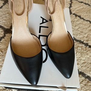 Aldo pumps, Nude and black, heel strap, size 7